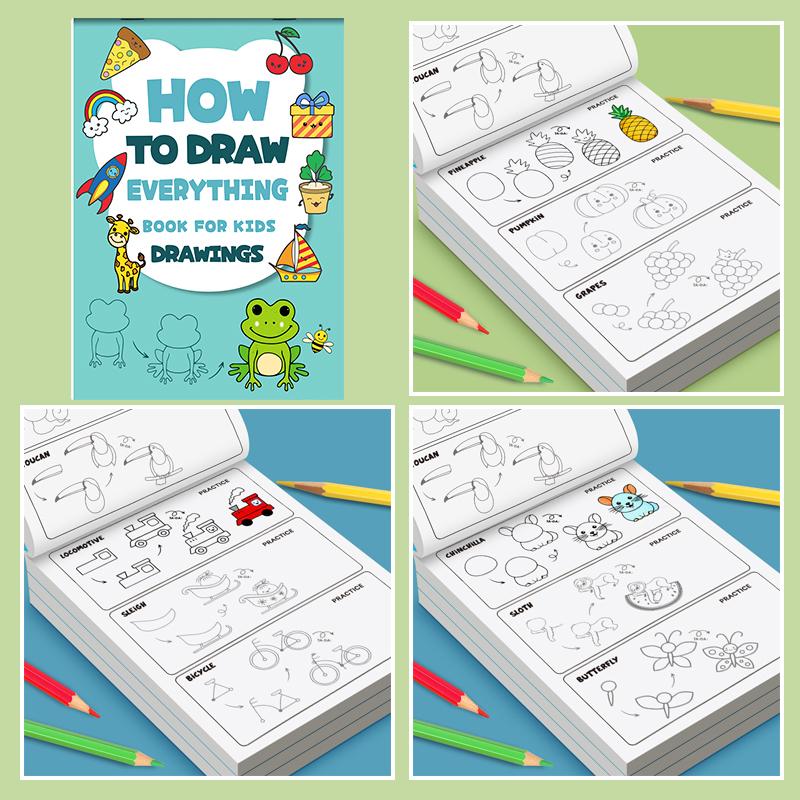 How To Draw Everything: A Step-by-Step Drawing  Coloring Activity Book Developing Focus and Problem-Solving Abilities синий