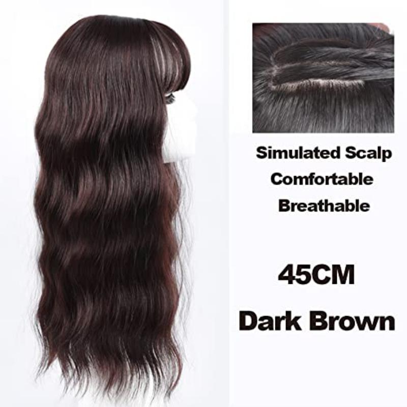 Body Wavy/Curly Hair Topper With Air Bangs For Women,Synthetic Hairpiece Clip in Hair Extension Add Volume Wig for Covering White Hair Hair Loss