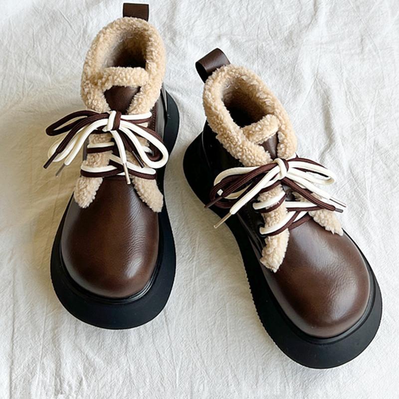 Women's Winter Velvet Snow Boots Casual Lightweight Ankle Boots Warm 2025 Fashion Front Lacing Thick Sole Leisure Botas Mujer