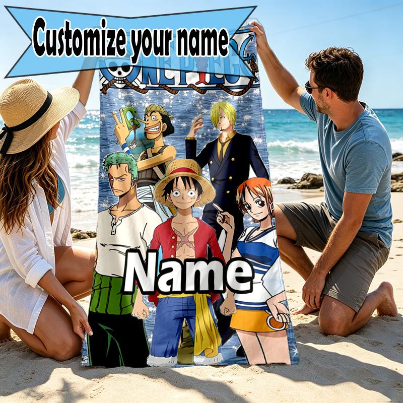 Custom Name Personalized One Piece Print Beach Towel, for Trip Camping Beach Party Home Decor, Birthday Gift for Family & Friends