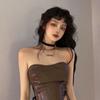 Women's Black Faux Leather Strapless Top Lace-Up Side Corset Crop Top