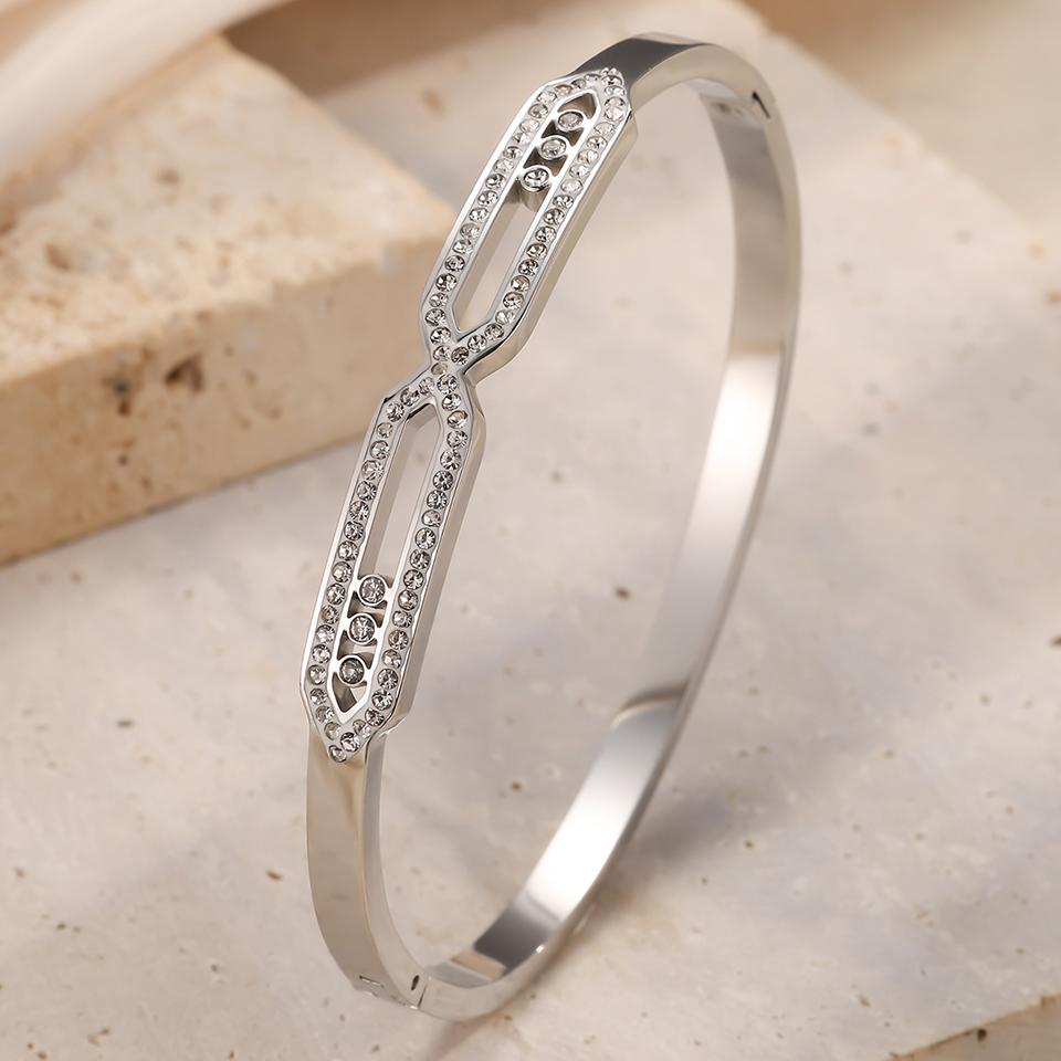 Htpwe Stainless Steel Crystal-shaped Zirconium Hollow Bracelet Women Plated 18k Gold Couple Holiday Gift Bracelet Party Zircon