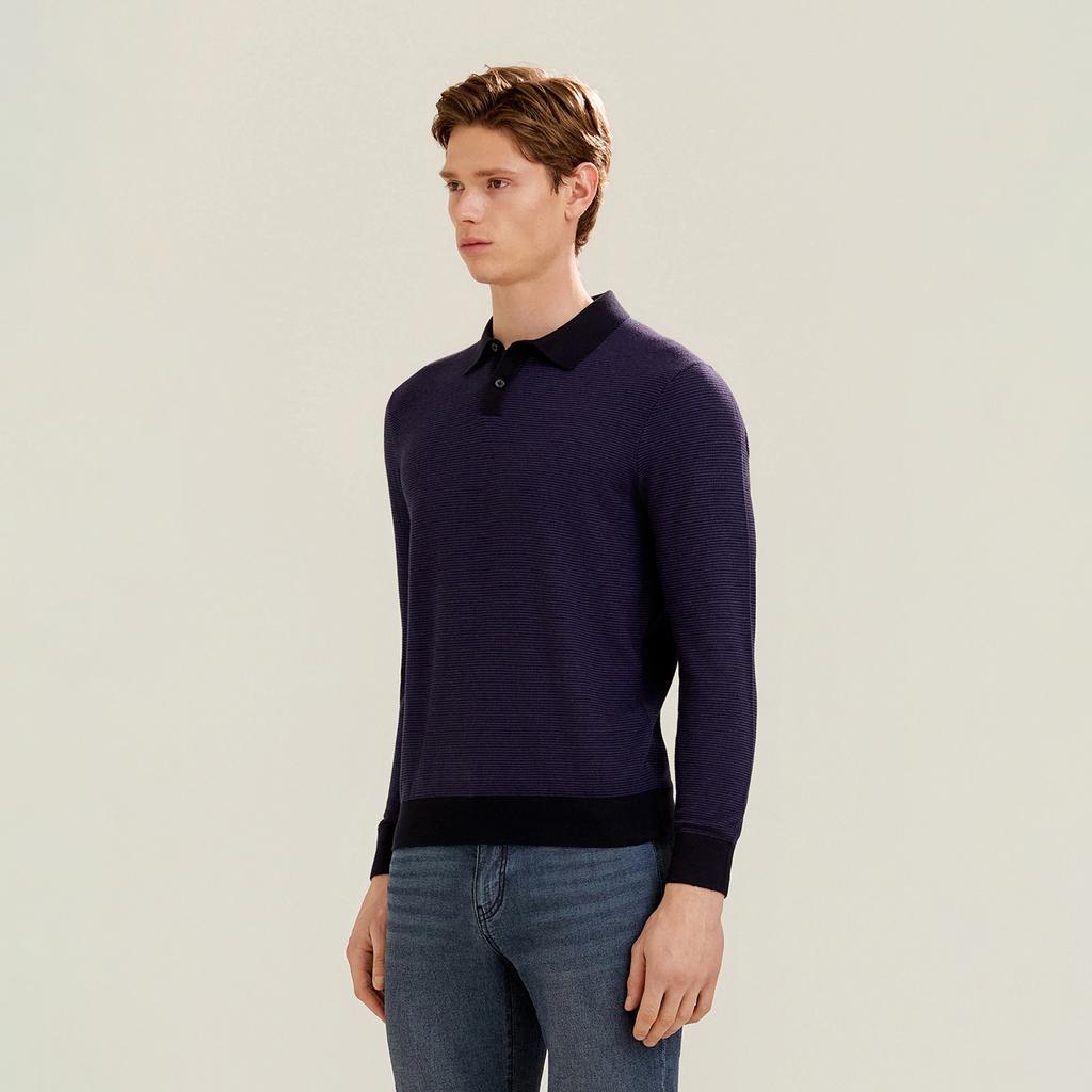 FERRAROMILANO Striped Collared Knit D/Blue (Am0Gtsy15145)