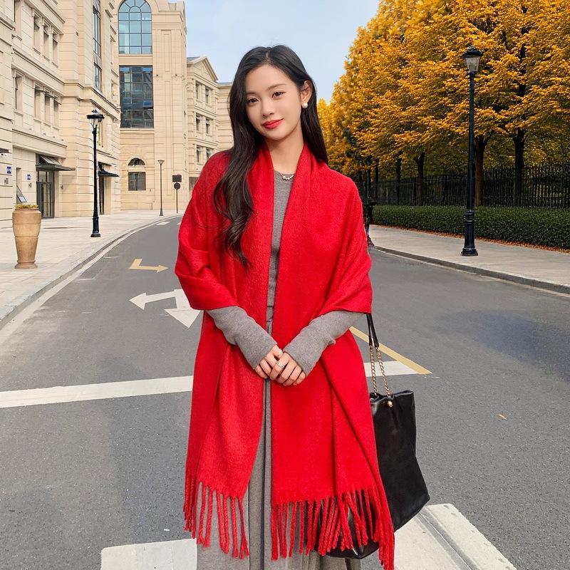 Solid color mink hair scarf light luxury high-end imitation cashmere scarf women's winter Korean men's shawl scarf autumn and winter