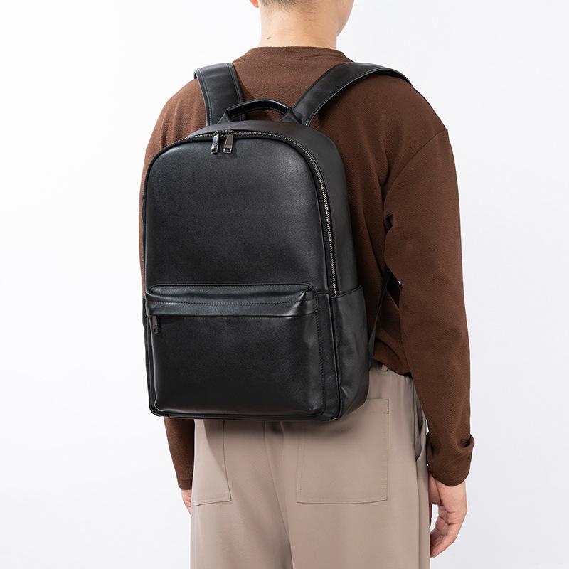 Genuine Leather Men's Business Fashion Casual Computer Backpack Simple Multi-layer Men's Bag