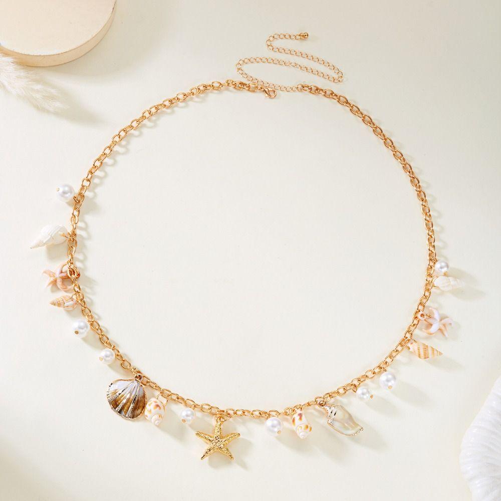 Conch Pearl Waist Chain Gold Color Bohemian Body Chain Creative Beads Belly Chain  Dress Decoration