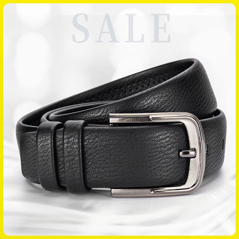 Men's Genuine Leather 3.8cm Pin Buckle Lychee Pattern Belt Jeans Accessory