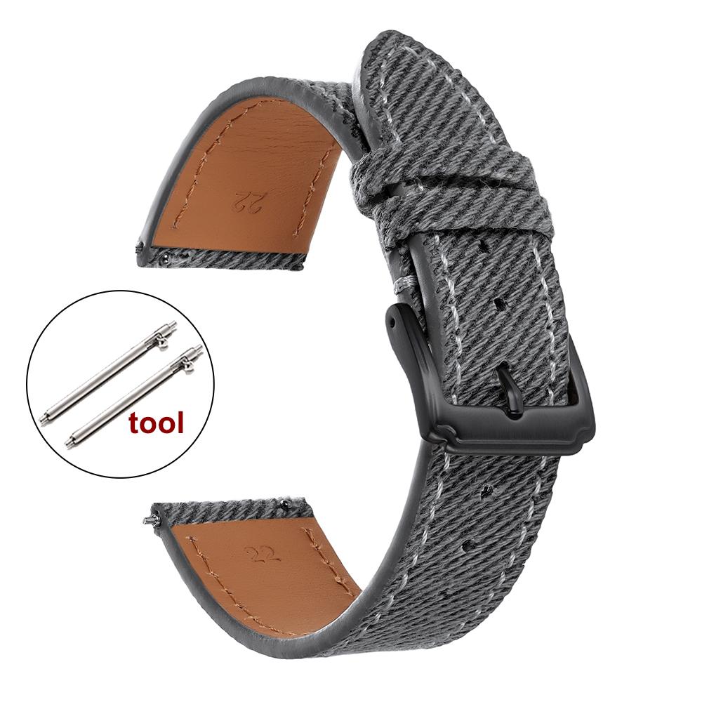 Vintage Denim Watch Strap Stitched Leather Watch Band 18mm 20mm 22mm Universal Quick Release Smartwatch Bracelet Brown Wristband