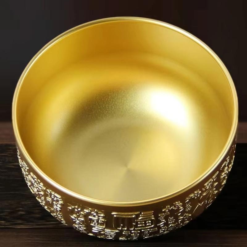 Golden Metal Bowl Copper Decorative Bowl Serving Bowl Blessing Bowl Fengshui Ornament Buddhist Altar Accessories Gift