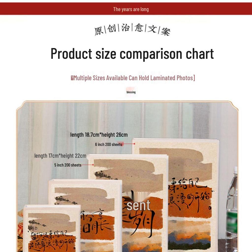 Vertikales Fotoalbum Scrapbook, 3x6 Zoll, Große Kapazität, Laminierter Karton, Inklusive Aufkleber