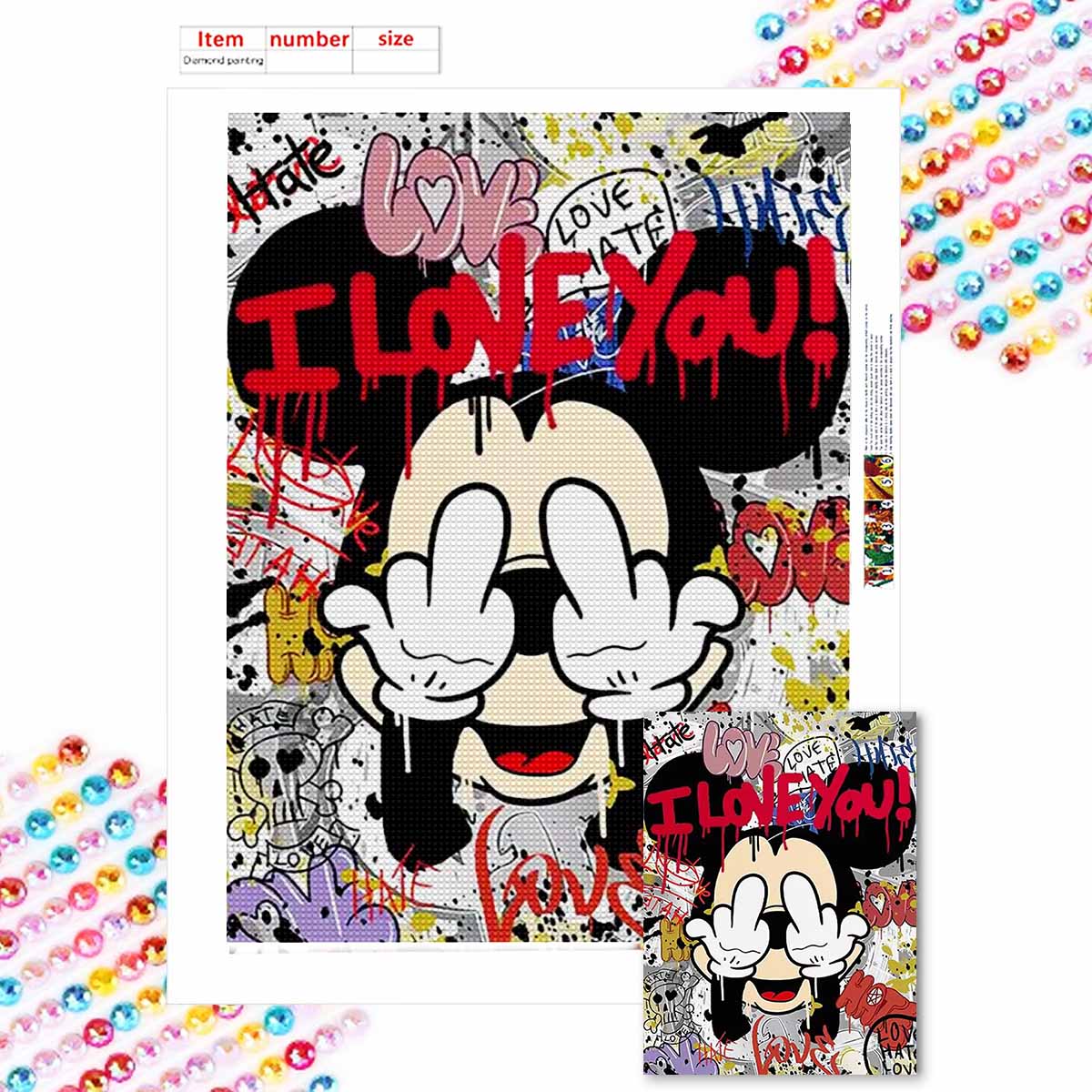 

Full Round Diamond Painting Funny Mickey Art Rhinestone Picture Mosaic DIY 5D Cross Stitch Embroidery Home Decoration Round 20x30cm