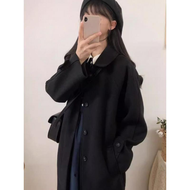 Medium and Long Winter New Korean Version Loose and Thin Comfortable Woolen Coat Over The Knee