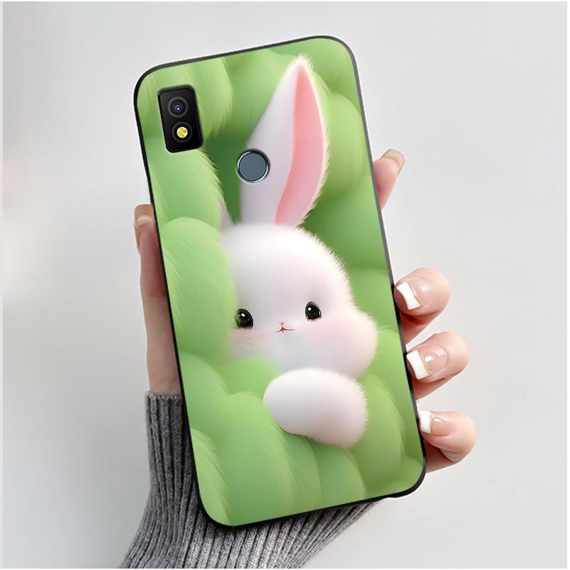 Etui Luksusowe Urocze Króliczek Miłość Śmieszne Czarne Miękkie Silikonowe TPU Ochronne Etui na Telefon dla Cricket Icon4 Tylna Klapka