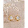 Yhpup High Quality Fashion Natural Shell Zirconia Stud Earrings Prevent Allergy Metal Golden Premium Daily  Jewelry Waterproof