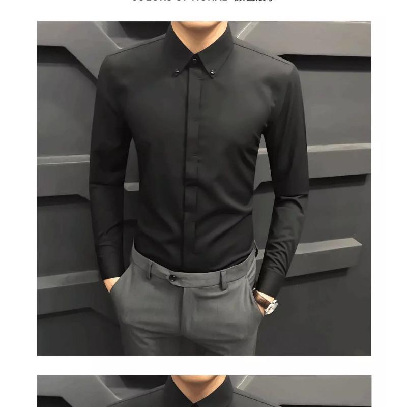 

Men s White Slim-Fit Long-Sleeve Shirt Formal Casual Button Top 4XL чорний