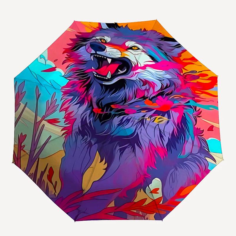 1pc Colorful Wolf Print Umbrella Automatic Opening/Closing, Foldable Design, Outdoor Use, Festival Gift for Fans & Travelers.R025