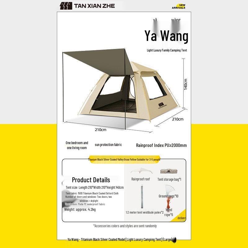 Explorer Tent: 3-4 Person Quick-Open Outdoor Shelter, Windproof & UV Protected for Camping.
