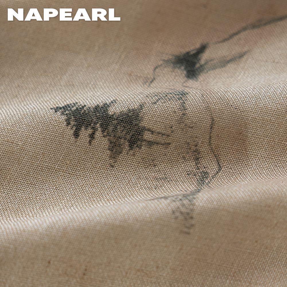 1PC NAPEARL New Chinese Ink Painting Printed Sheer Curtain Imitation Linen Tulle for Living Room Bedroom Balcony Window Home Decor