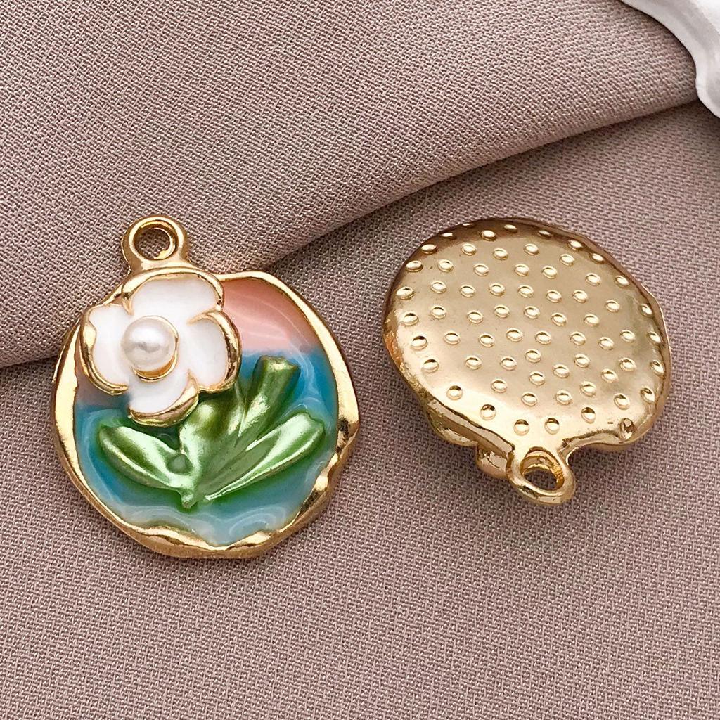 French Retro Luxury Enamel Earrings & Necklace Set: Monet's Garden Oil Painting Flower Design