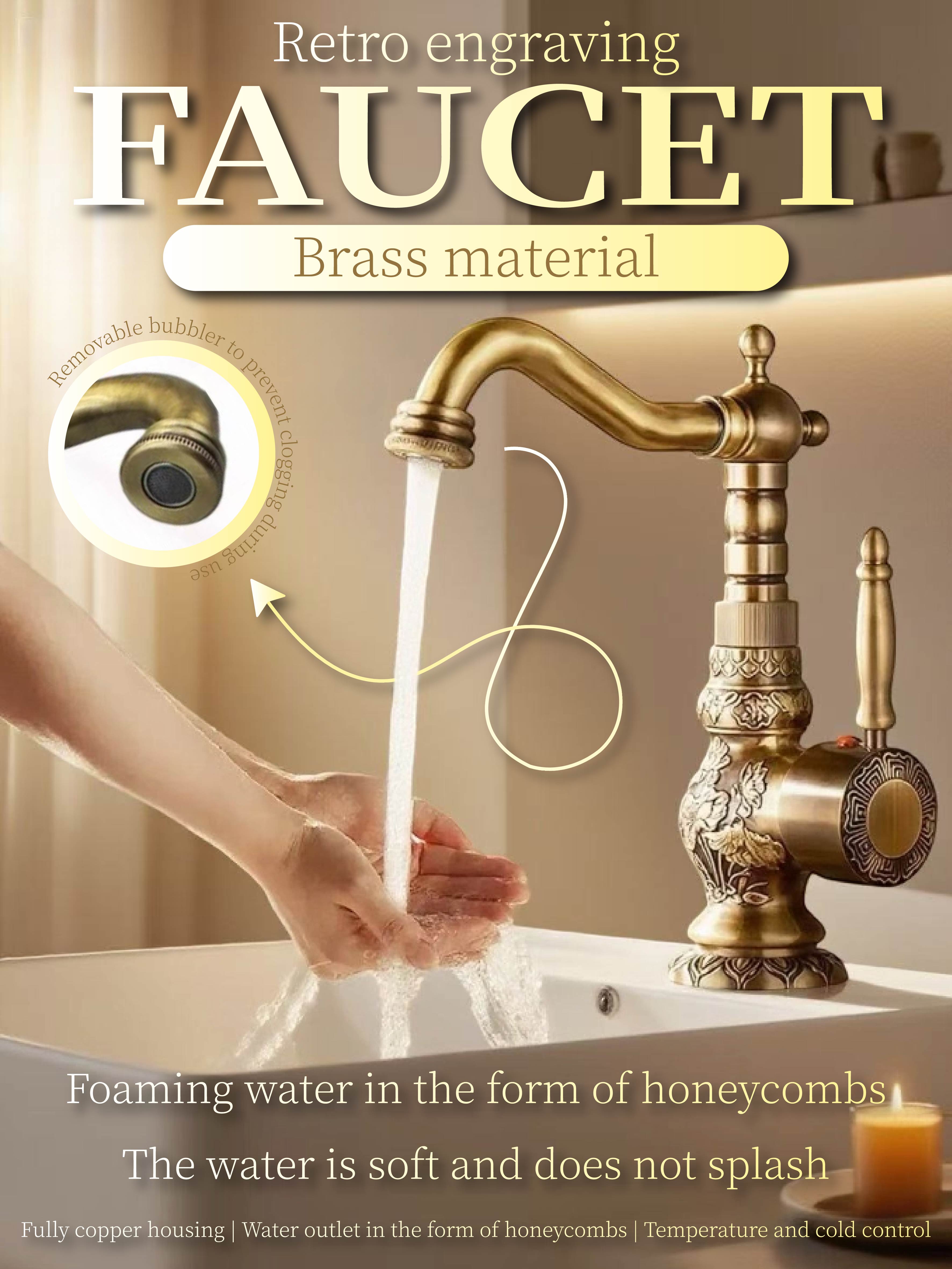 

Retro Engraved Brass Faucet with Honeycomb Foaming Water Outlet Option1