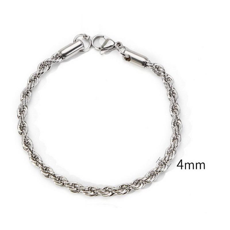 Fashion Titanium Steel Spiral Hemp Rope Twisted Chain Couple Bracelet with Lobster Clasp - Multi-Size Hip Hop Trend