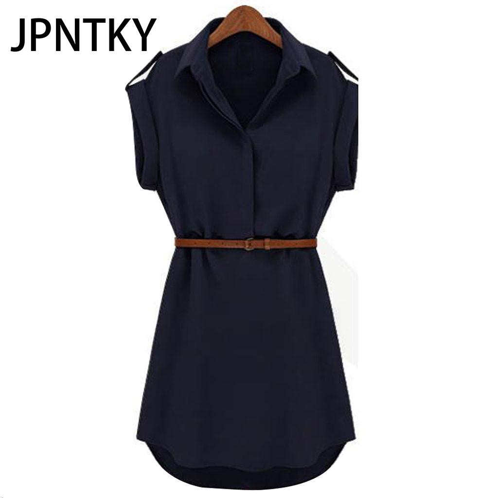 

JPNTKY Женское модное повседневное летнее свободное платье с коротким рукавом и поясом XXL темно-синий