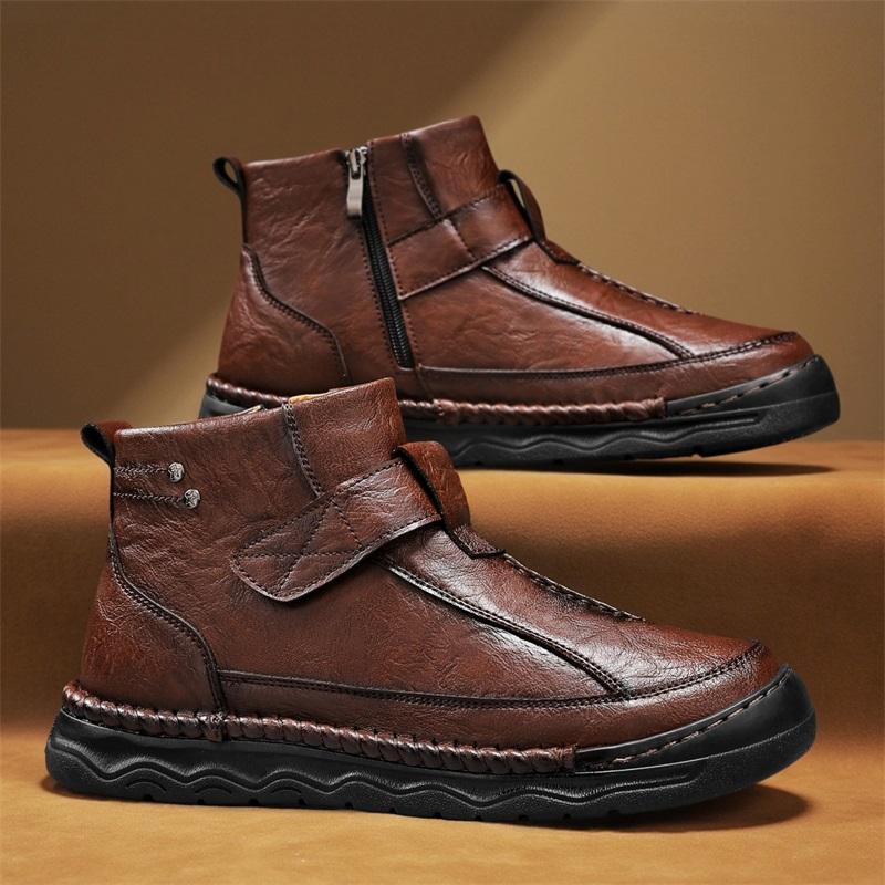 Men's Leather Boots Zipper High Top Casual Shoes Sneakers 39-48