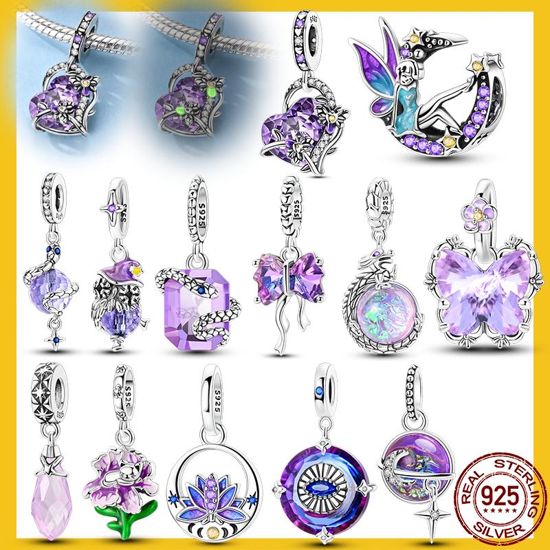 Kupfer Lila Charms Perlen Iris Lotus Schleife Drache Schlange Anhänger Für Frauen Mädchen Original Armband DIY Schmuck Geschenke