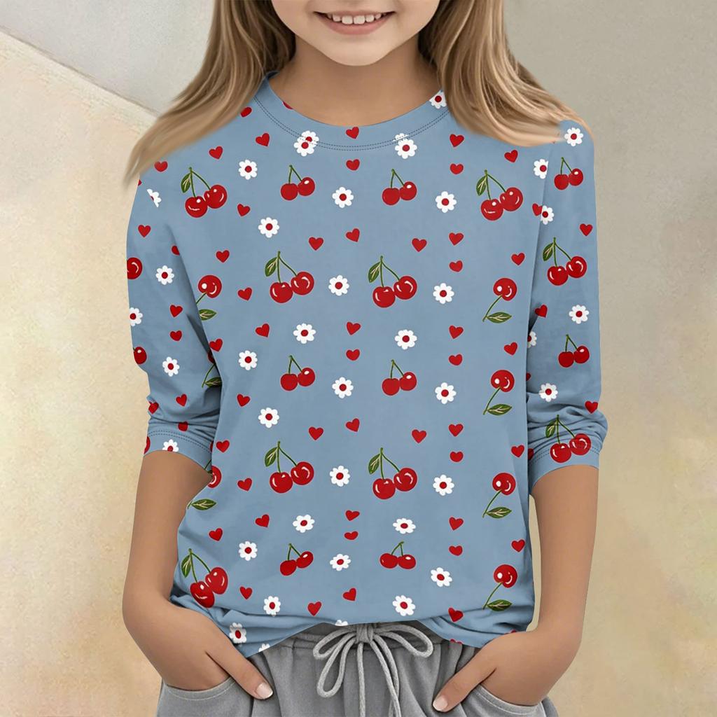 Children's Printed Round Neck Seven Quarter Sleeve Casual T-shirt