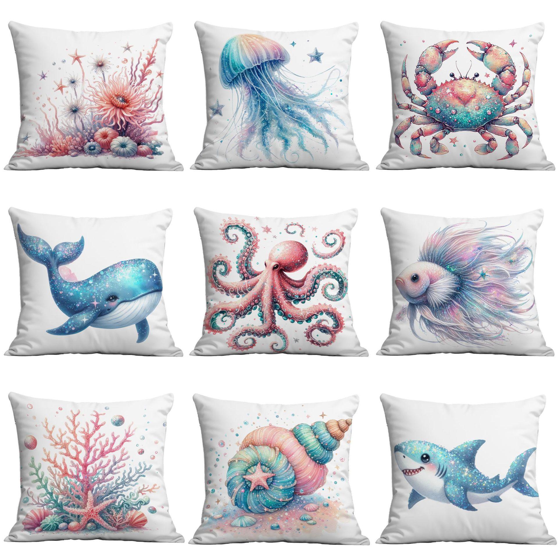 

New Summer Marine Life Pillowcase Cute Colorful Printed Home Sofa Cushion Pillow 45 * 45Cm