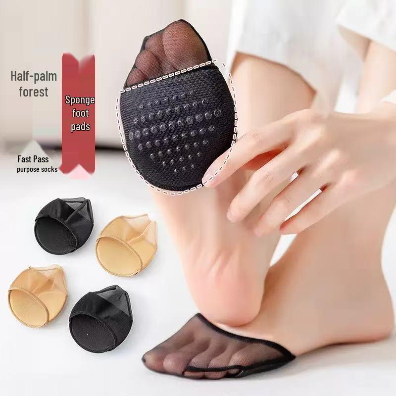 Invisible Lace Half-Sole Sandal Socks for Women - Anti-slip, Thin Silk Forefoot Pads