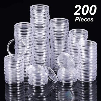 200Pcs 25mm Transparent Round Coin Storage Box Capsules Coin Collection Holder Containers Supplies Storage Case