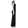European & American Sexy Hollow Stand Collar High Slit Short Sleeve Long Dress