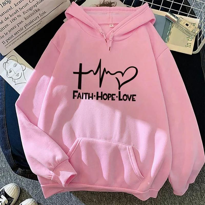 Kangaroo Pocket Hoodie New Arrival Women's Sweatshirt High Grade Heart Print All Season Ladies Home Outdoor Comfort Pullover