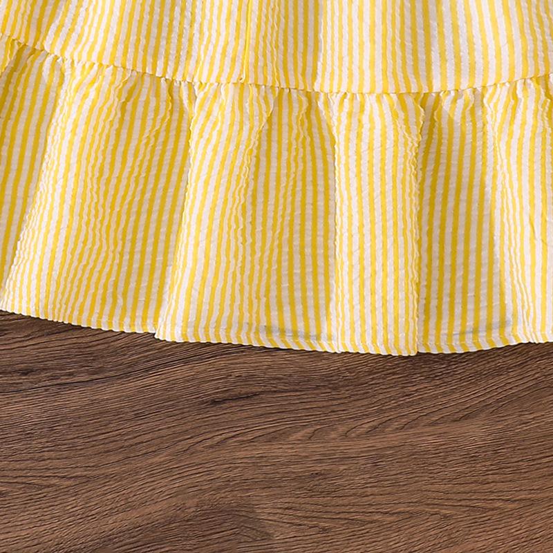 Girls' Big Children's Suit Children's Wear Autumn New Casual Striped V-Neck Lace Long Sleeve Short Top Skirt