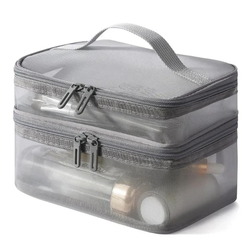 Breathable Mesh Cosmetic Bag Large Capacity Double Layer Anti-scratch Makeup Organizer for Business Trip Daily Travel