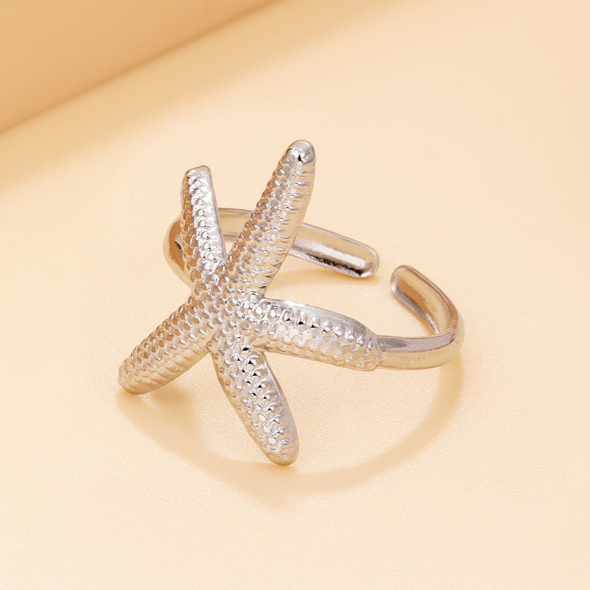 Women s Ocean Series Starfish Open Ring - Casual Resort Style, Stainless Steel