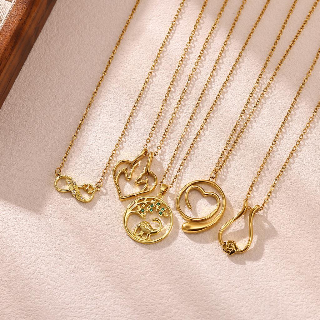 Infinity Heart Gold Color Necklace For Women Elegant Elephant Tree Pendant Rose Flower Stainless Steel Chain Jewelry Birthday