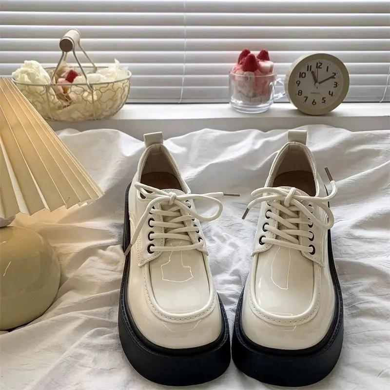 Brand Women's Shoes Loafers Women's High Heels Fashion Front Lace-up Solid Office and Career  Round Toe Heels Women