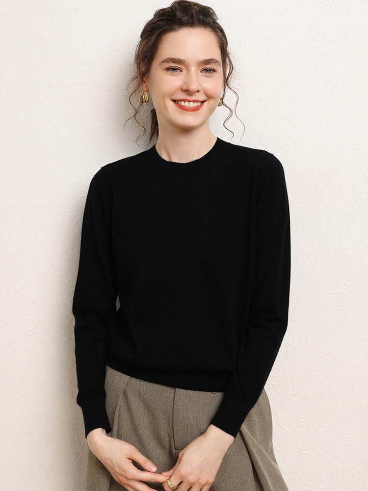 Women's Autumn Winter Cashmere Sweater - Thin, Soft, Fluffy, Fine-Spun, Round Neck, Versatile 16-Pin Knit