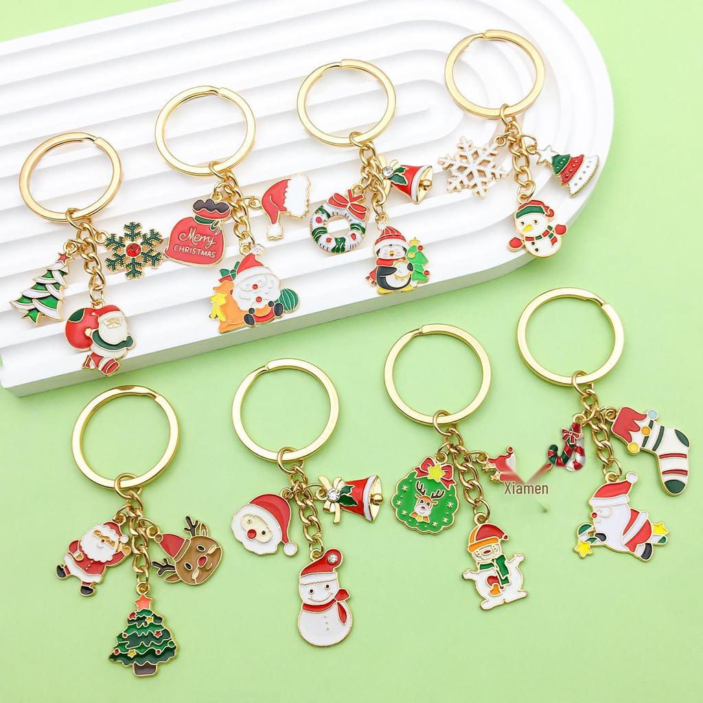 Exquisite Christmas Keychain: Santa, Reindeer, Gift Box, and Bell Ornaments Pendant