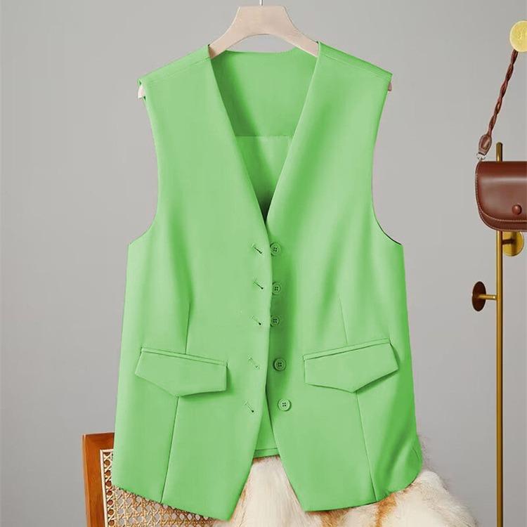 Vest Women Sleeveless Jacket Waistcoat V Neck Single Breasted Tops Outerwear Spring Summer Female Office Lady Vintage Coat