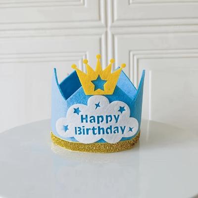 1pc Happy Birthday Crown Hat Disposable Party Glitter Ribbon Golden Crown Star Decorations Blue Cloud Base Happy Birthday Photo Props