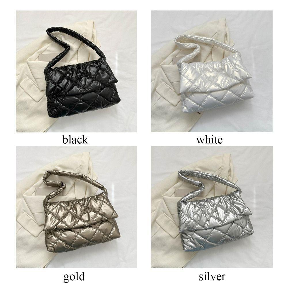 Casual Large Capacity Tote Bags Down Cotton Padded Quilted Handbags Shoulder Bag Women Girls