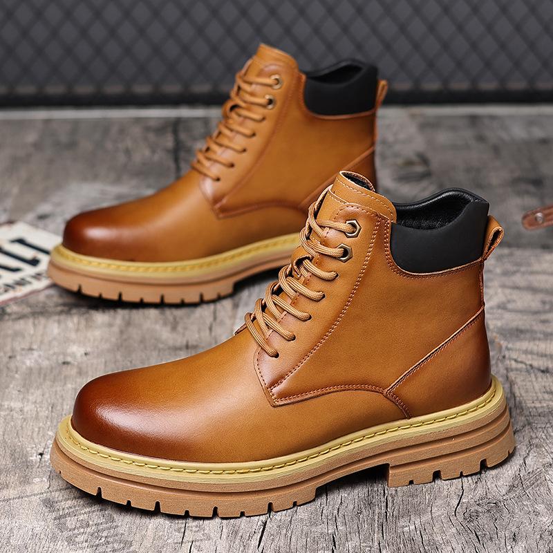 Martin boots men's autumn mid-top boots casual British style thick-soled retro tooling rhubarb boots 2025