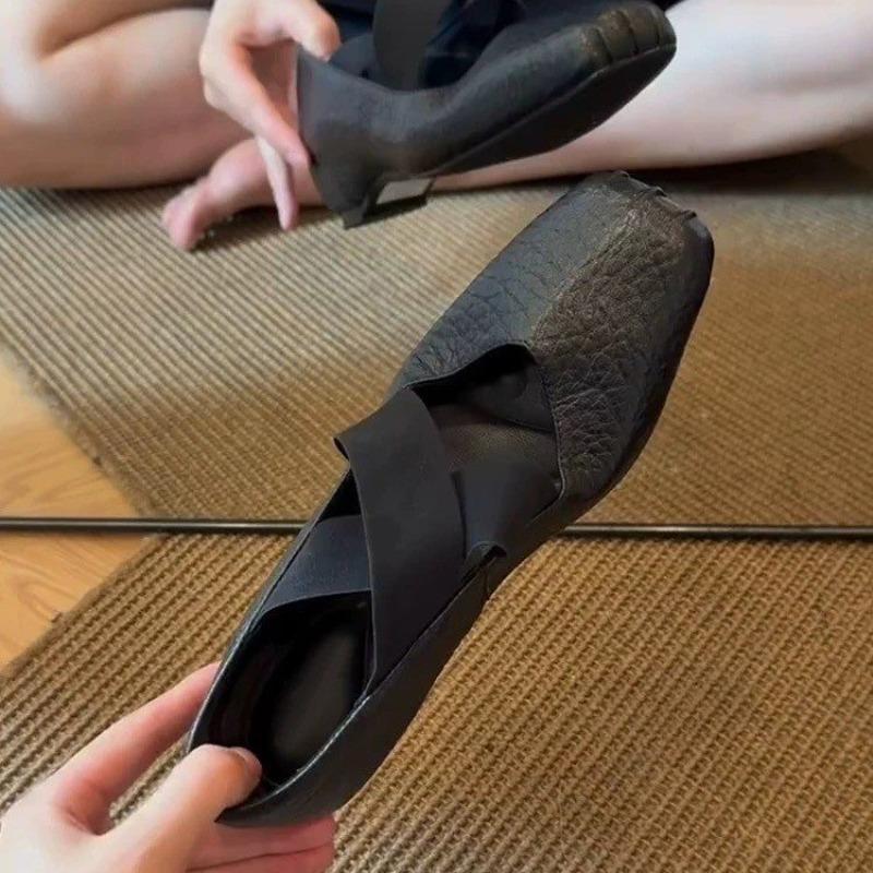 Fashion Single Shoes Autumn New Square Toe Mid-mouth One Strap Anti-slip Wear-resistant Low Heel Shoes