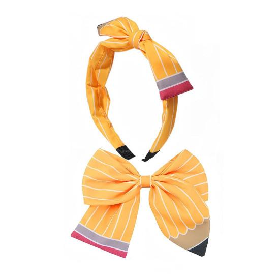 Women Hair Hoop Bright Yellow Pencil Design Bow Decor Hair Clip Back to School Student Teacher Hair Accessories