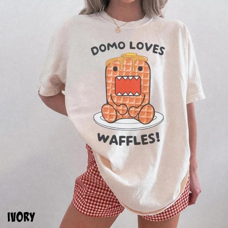 Domo Loves Waffle Shirt – Y2K Black Unisex S-5XL Full Size Tee