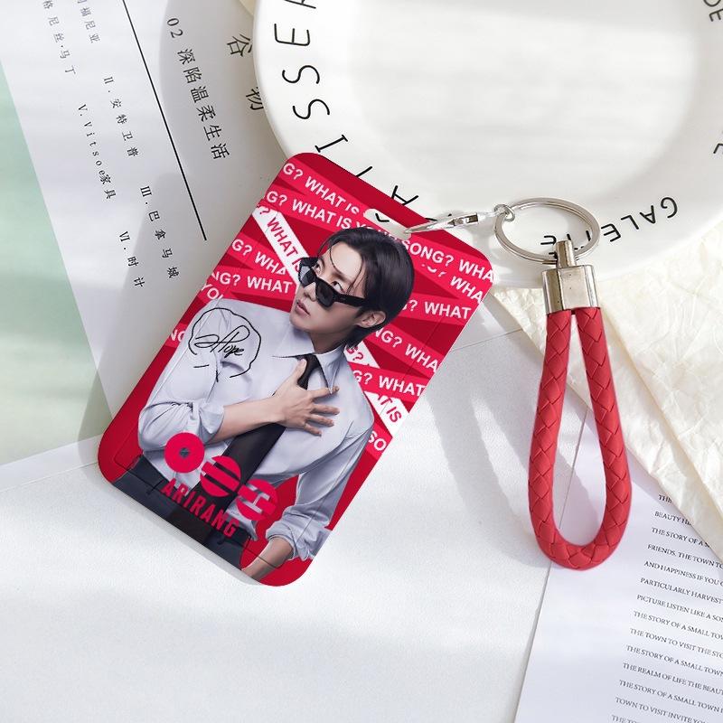 BTS Sliding Photocard Holder, Protective ID Badge Card Case with Braided Keychain Strap, Student Campus Bus Meal Card Protector Merch for ARMY