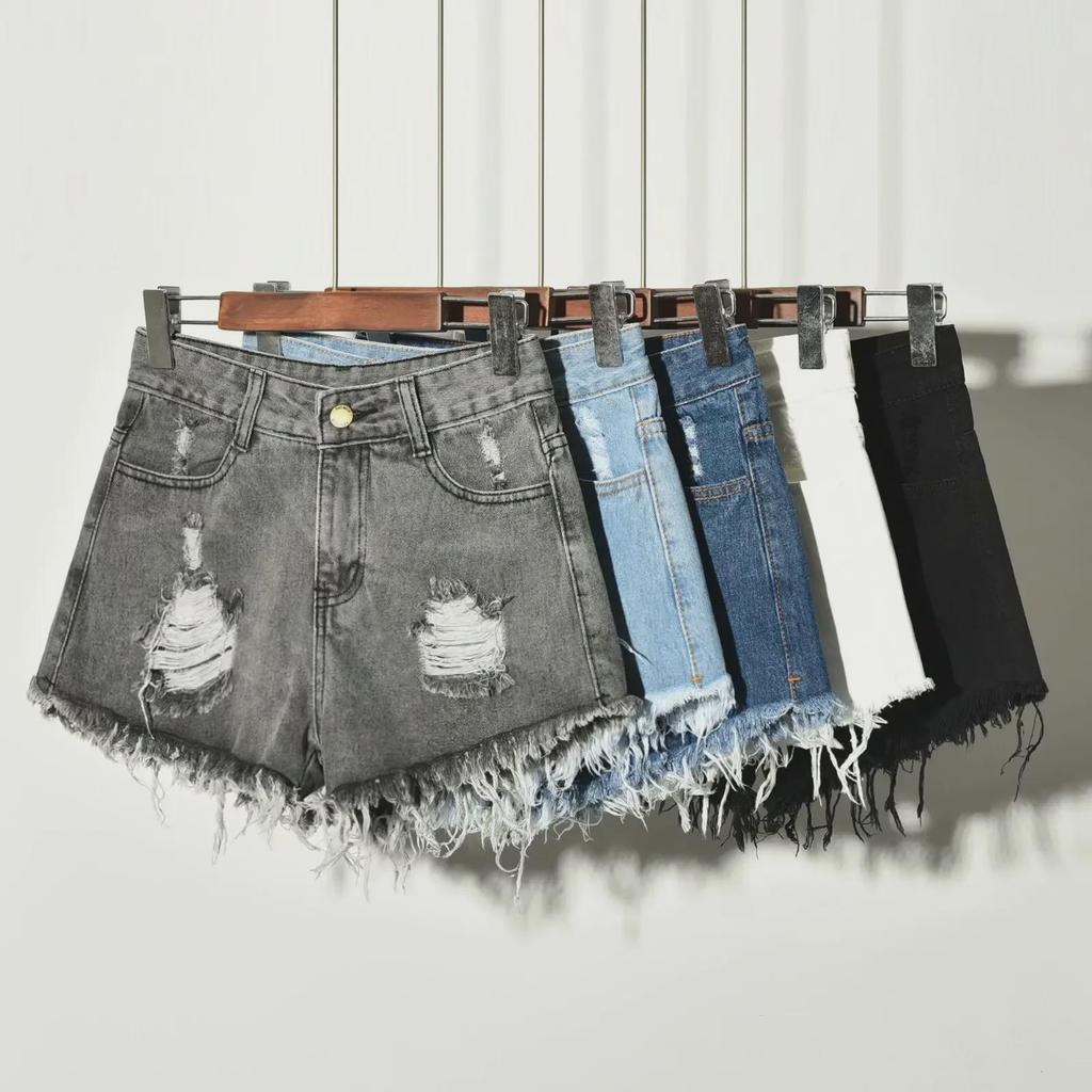 Women's Korean High-Waist Loose Denim Shorts - Summer Plus Size, Ripped, Wide-Leg, A-Line Hot Pants
